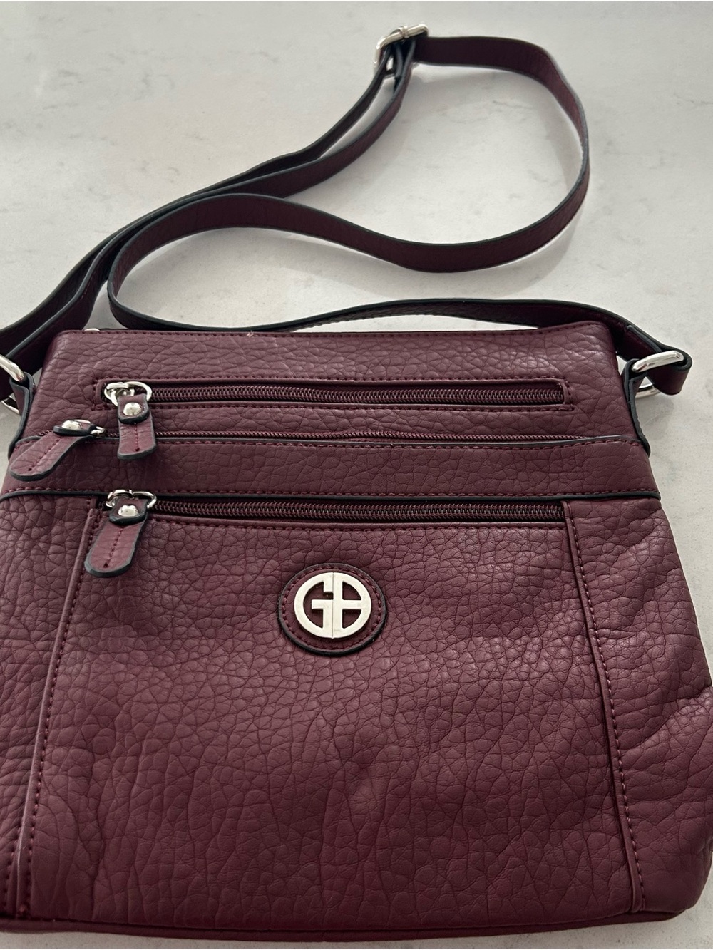 Gianni Bini Pebbled Crossbody Bag in Burgundy/Wine
